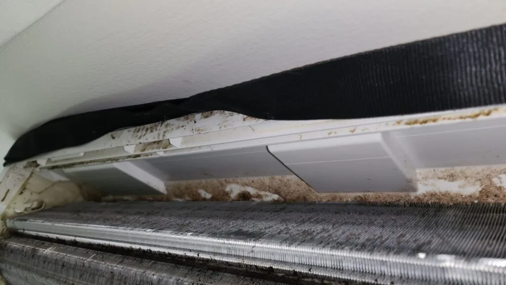 Mould in Aircon: How to Clean? 3 mould behind air conditioner coils and rear drain